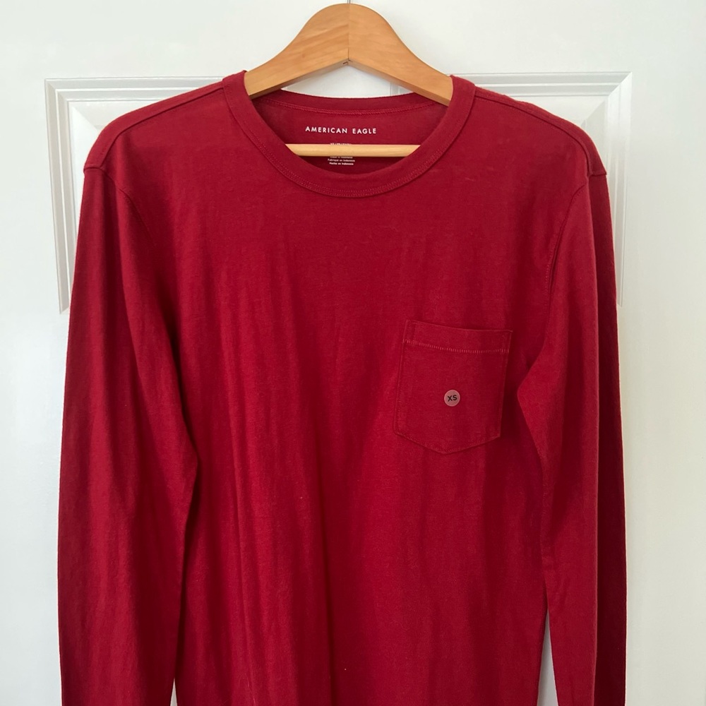 American Eagle Crimson Red Long Sleeve Tee - Mens XS